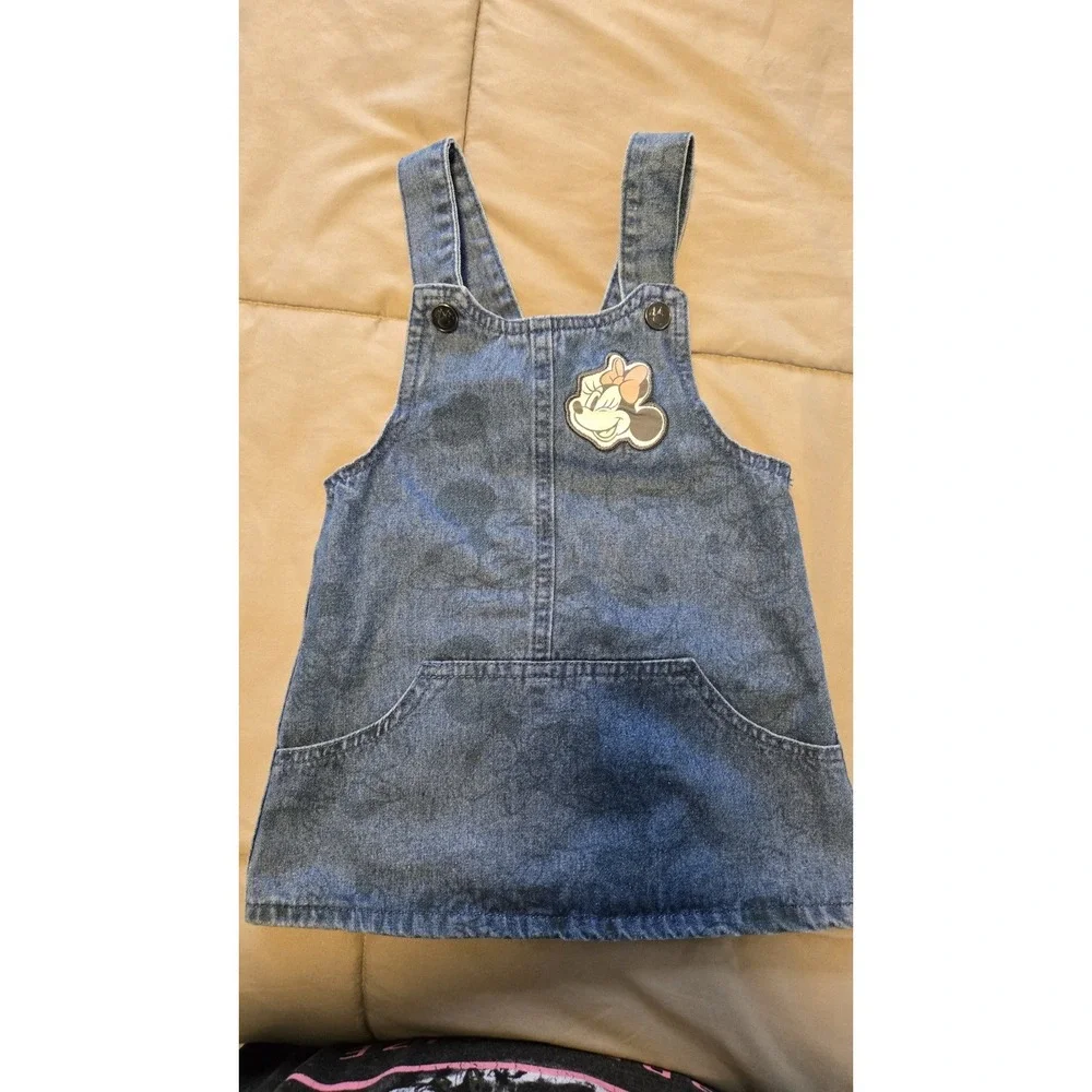 Disney Junior Minnie Mouse Denim Jumper Dress Toddler 24M Embroidered Cute